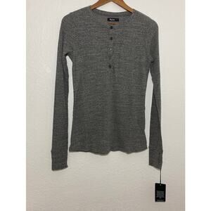 NWT Michael Lauren REVOLVE Size L Gray Vance Fitted Ribbed Henley Top Thumbhole